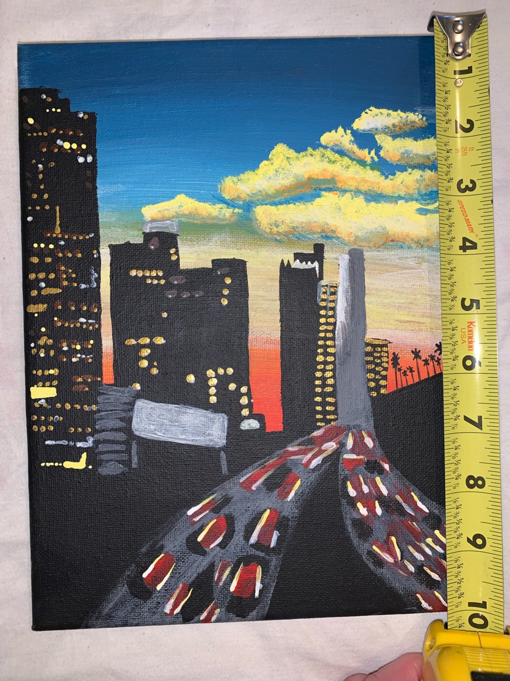 Cityscape Sunset Canvas Wall Art - Blue & Orange